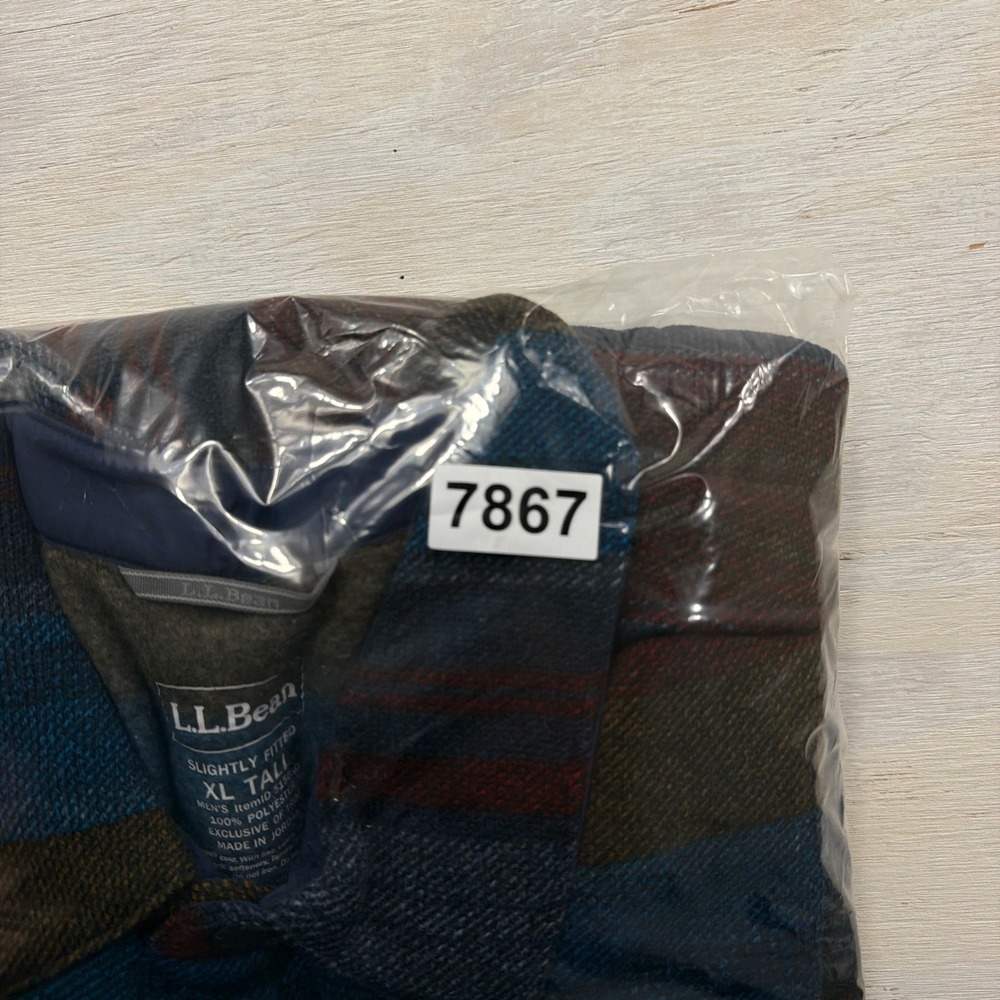 L.L.Bean Shirt Jacket Slightly Fitted XL Tall Striped Fleece Snap Blue Mens - Picture 9 of 9